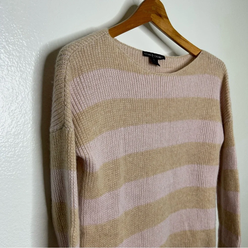 Autumn Cashmere 100% Cashmere Striped Pink Pullover Sweater S